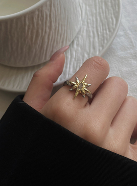 光辉太阳神戒指金银配色轻奢戒指时尚百搭个性高级冷淡食指开口