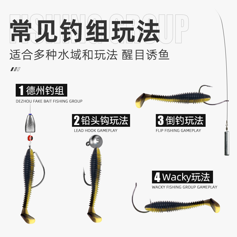 新款螺纹t尾浓腥路亚假饵根钓倒钓鳜鱼翘嘴仿生软饵软虫 - 图2