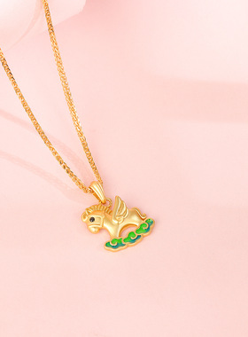 s925纯银祥云飞马项链女古法黄金色马年吊坠锁骨链可爱平步青云