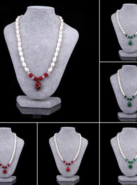 诸暨淡水珍珠毛衣项链9-10MM时尚水滴玉石吊坠珍珠项链饰品