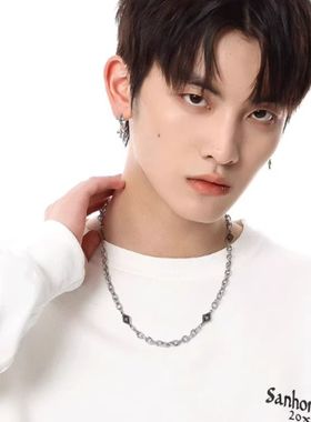 菱形拼接钛钢长款项链男卫衣链女