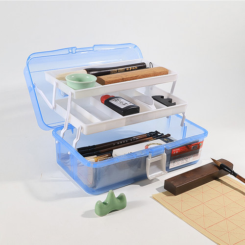 多功能毛笔书法收纳盒初学者入门便携大号三层笔墨纸砚文房四宝用品手提式收纳工具盒美术国画颜料专用工具箱 - 图1