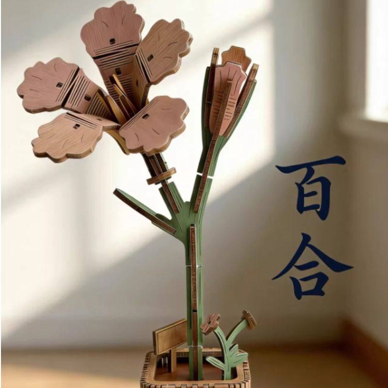 新年木艺繁花木质积木花手工diy拼装生日礼物拼图益智玫瑰花玩具,淘宝优惠券,粉丝福利购,淘宝优惠卷