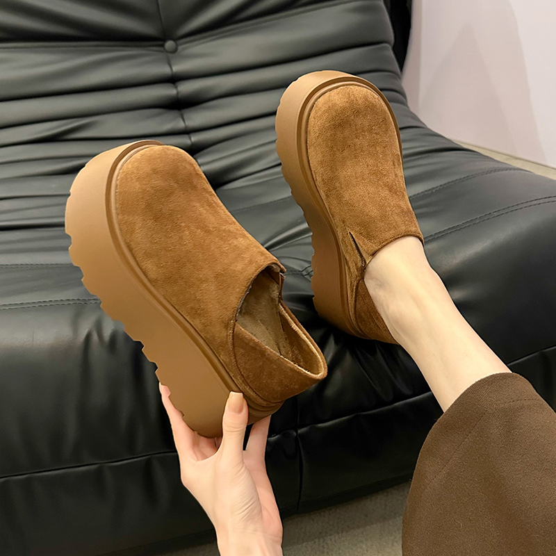 厚底增高勃肯鞋女鞋2025新款春秋冬雪地靴乐福鞋加绒保暖博肯单鞋 - 图1