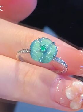 蓝色花朵戒指新中式古典优雅轻奢时尚清冷感设计估计显白食指戒女