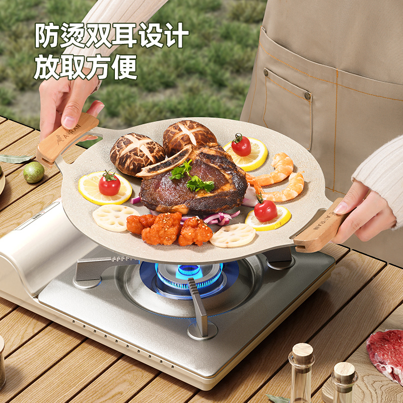 户外麦饭石卡式炉韩式烤肉盘商用烧烤锅铁板烧煎烤盘家用防烫明火-图2