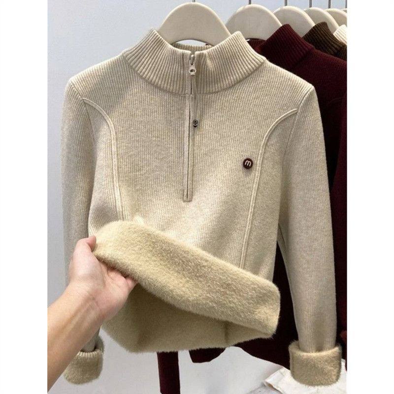 立领半拉链针织衫毛衣女加绒春季秋冬大码内搭半高领正肩打底衫,淘宝优惠券,粉丝福利购,淘宝优惠卷