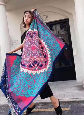 外搭民族风围巾丝巾披肩防晒女薄款云南青海敦煌旅游穿搭纱巾红色