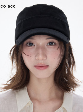 Lacoco 韩系黑色平顶鸭舌帽26新款大头围防晒帽百搭透气马术帽女