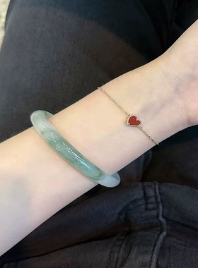 天山翠手镯手链精致女款细条玉镯仿冰透飘花款小众镯子半山细圆条