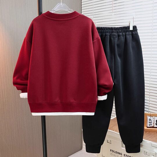 男童卫衣加绒套装2025秋冬装新款运动衣两件套中大童休闲衣服男童