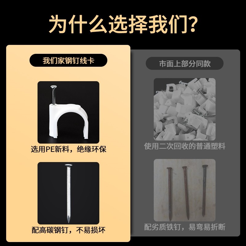 钢钉线卡圆形电线固定线卡子网线扣墙钉线钉电线卡扣理线器 100粒 - 图2