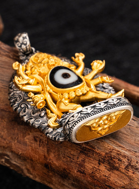 藏式S925纯银原创设计天珠六臂大威德民族风精工国潮吊坠批发跨境