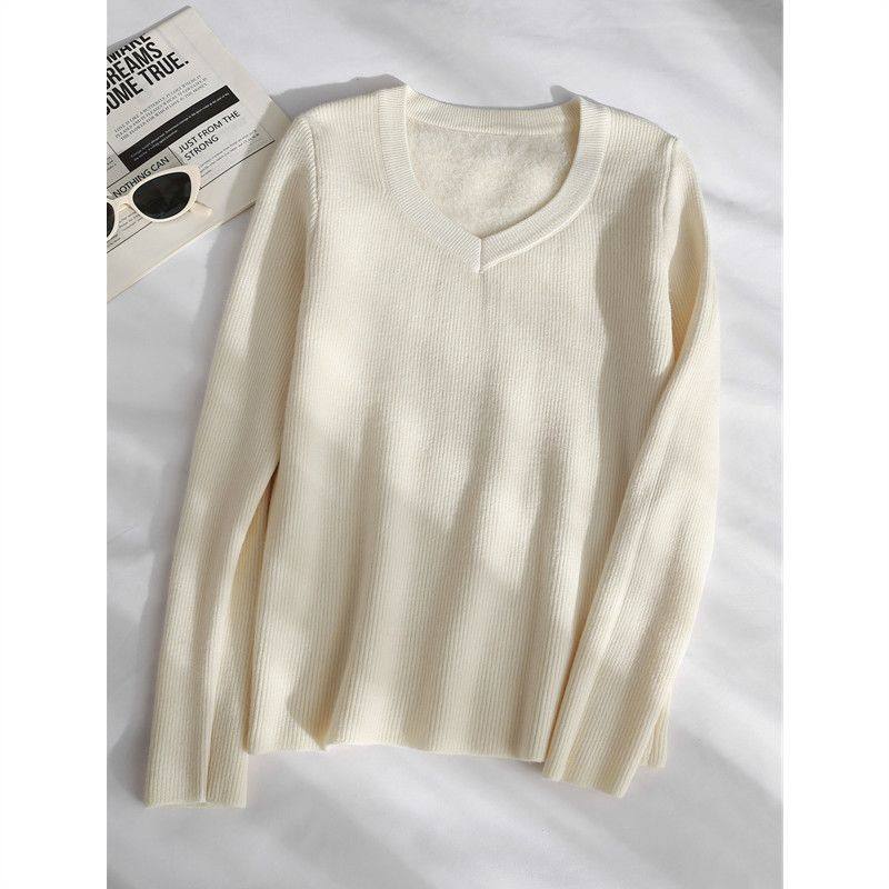 针织衫V领大码内搭打底女2025秋冬新款毛衣长袖加绒加厚保暖上衣,淘宝优惠券,粉丝福利购,淘宝优惠卷
