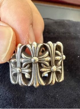 925银布艺戒指 潮款男士925银复古十字架戒指大号不掉色小众高级