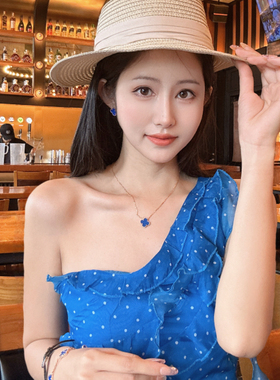 高版本四叶草项链女幸运草紫玉髓