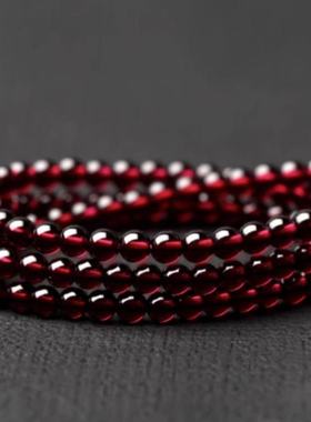 戒面级仿酒红石榴石手链多圈女红宝石水晶手串男女首饰品送友礼物