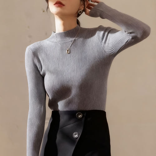 半高领针织衫毛衣女秋冬季新款气质修身显瘦大码打底衫上衣黑色 - 图1