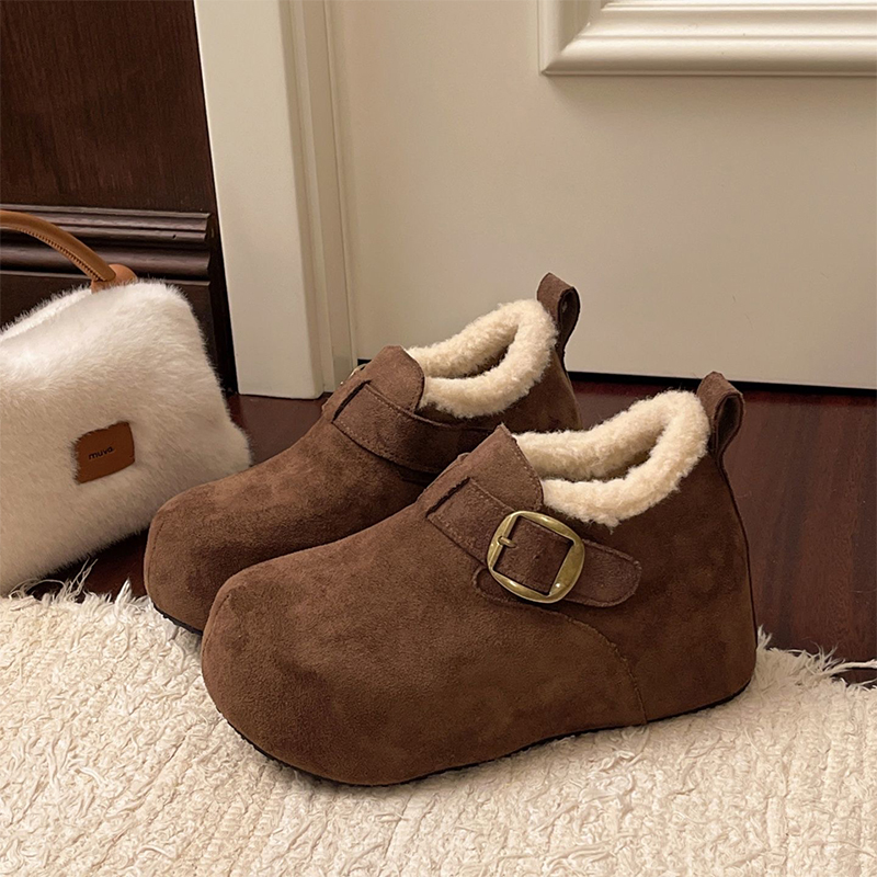 7CM～厚底内增高加绒全包勃肯鞋2025新款毛毛雪地靴保暖博肯棉鞋 - 图3