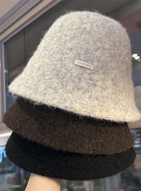 加厚渔夫帽子女秋冬季保暖水桶帽遮脸显脸小盆帽灰色白色黑色针织