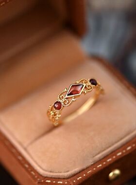 《绯红香氛》红色锆石戒指 开口绚丽气质高级感精致个性指环