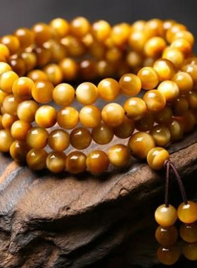 金虎眼石108颗佛珠圆形多圈手链DIY虎眼石原创水晶手串