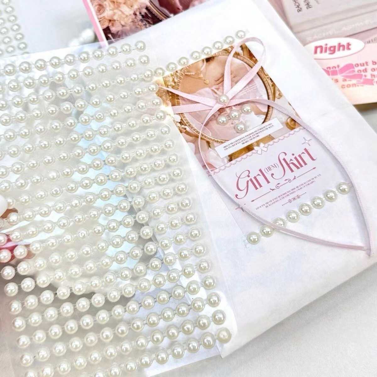 芭蕾风打包装饰米白色珍珠链条贴diy珍珠链贴纸手账礼物平价装饰贴水钻ins博主同款立体贴出卡打包材料配件贴 - 图0