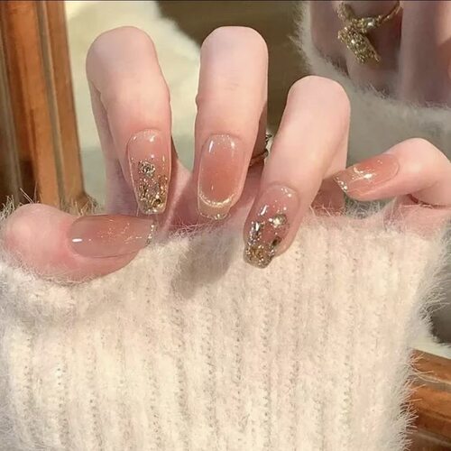 美甲中长款穿戴甲【9.9两盒】手工新款酒红蝴蝶结猫眼可拆卸甲片 - 图1