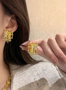 爆款小众设计复古百搭编织项链轻奢高级感中古锁骨链耳钉女