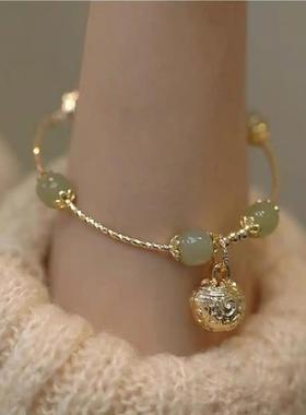 ins和田玉铃铛金手镯银手环手链女高级感女汉服儿童手镯竹节蝴蝶