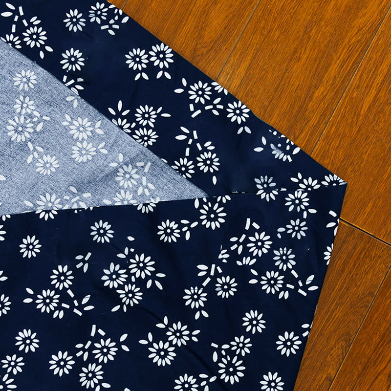New Chinese style retro curtain door curtain polyester cotton blue printed fabric ethnic style home fabric living room bedroom curtain fabric