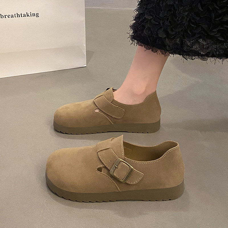 磨砂勃肯鞋女2025新款春季厚底复古软底博肯单鞋一脚蹬平底豆豆鞋,淘宝优惠券,粉丝福利购,淘宝优惠卷