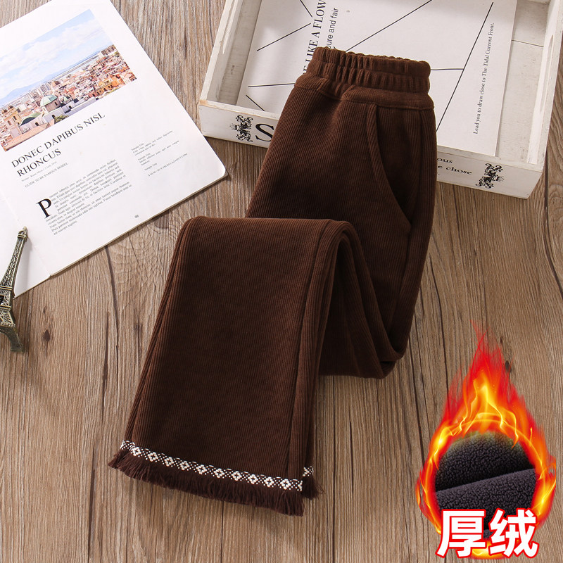女童裤子加绒冬季加厚洋气黑色修身炸街儿童保暖长裤时髦咖色喇叭,淘宝优惠券,粉丝福利购,淘宝优惠卷