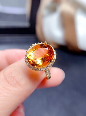 鸽子蛋金黄锆石高端网红热卖新品仿天然黄水晶开口戒指女指环黄钻