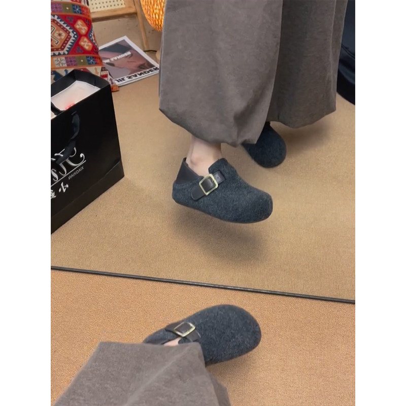 内增高5cm两穿毛呢勃肯鞋女冬季新款百搭加绒保暖一脚蹬厚底棉鞋,淘宝优惠券,粉丝福利购,淘宝优惠卷