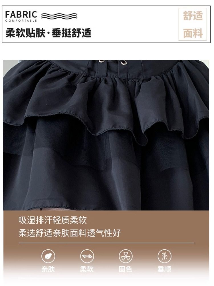 黑色短裙女春夏季2024新款高腰显瘦a字半身裙芭蕾风蓬蓬蛋糕裙子-图0