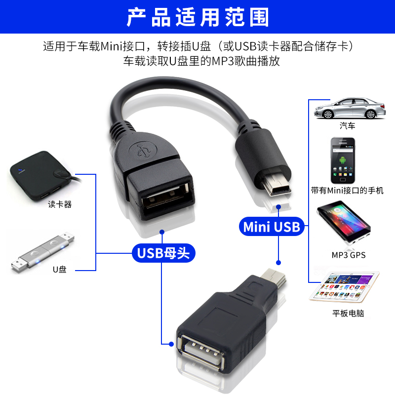 车用u盘usb转接头mini优盘otg转换器连接线车载t型v3接口插数据线传输短线 - 图1