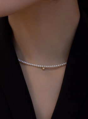 钟楚曦同款Choker天然珍珠小粒复古美国14K包金女颈链项链少女感