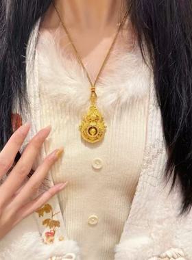 镀真金强保色镶钻人生四美镂空花丝可旋转葫芦吊坠铜镀金葫芦挂坠