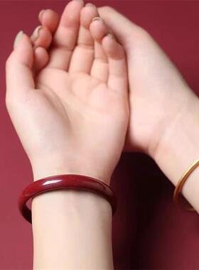 本命年矿闪含量朱砂手镯紫金砂细圆镯子面贵妃镯叮当镯镯源头新年