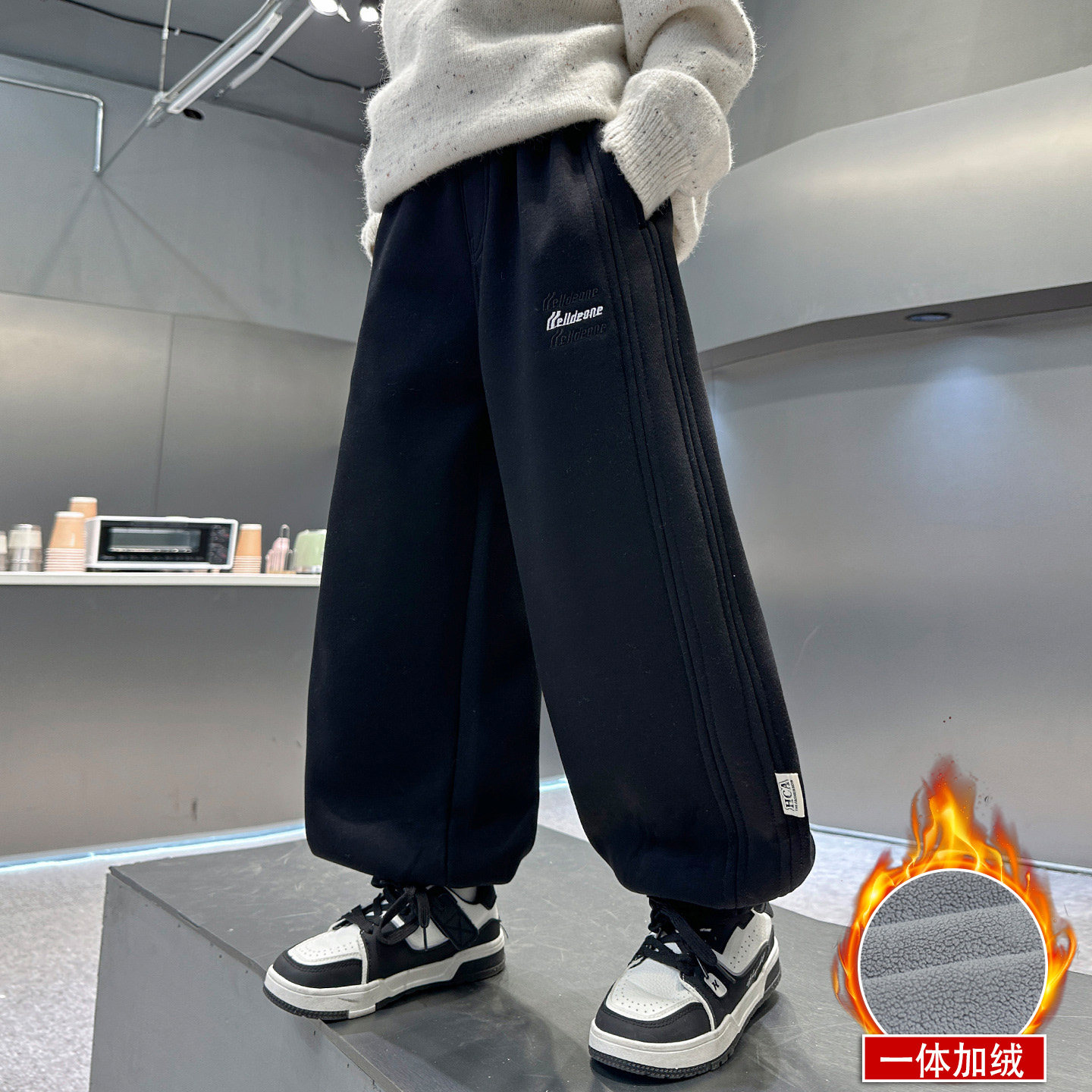 男童冬季一体加绒裤子2025新款中大童儿童秋冬款男孩加厚运动卫裤,淘宝优惠券,粉丝福利购,淘宝优惠卷