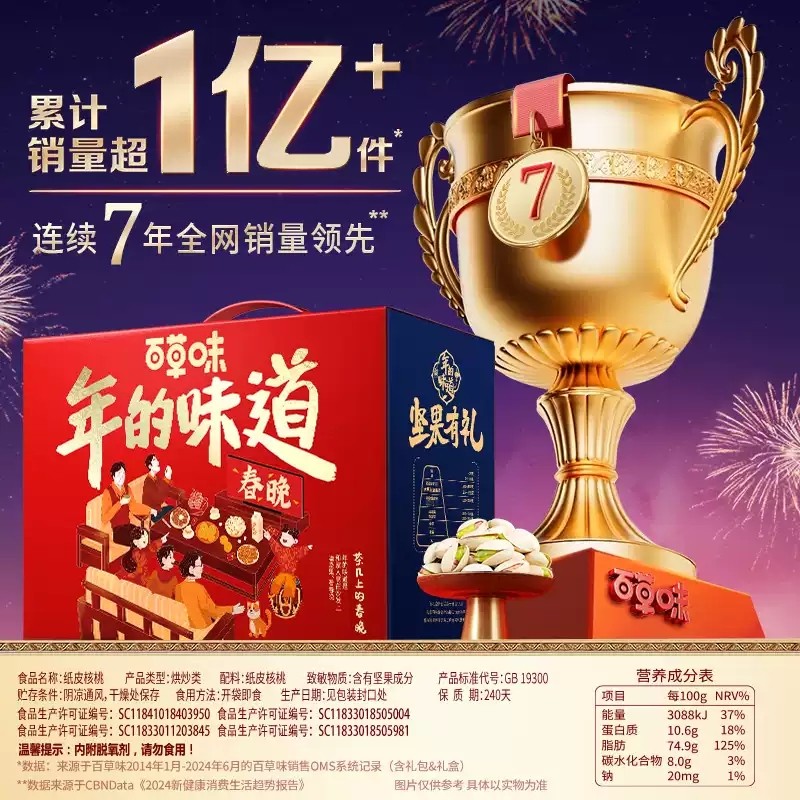 百草味纯坚果高端礼盒年货大礼包春节礼品过年送礼长辈走亲戚干果