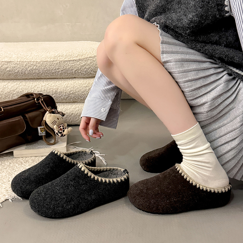 巨好看厚底勃肯鞋加绒保暖包头毛毛拖鞋女外穿2025新款秋冬棉拖鞋 - 图2