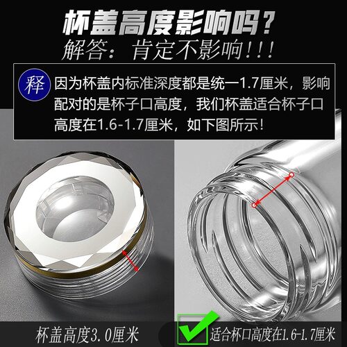玻璃杯杯盖单配盖子密封防漏水杯瓶盖透明水晶通用配件食品级内径 - 图2