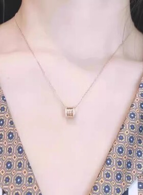 陶瓷满钻项链女金玫瑰金弹簧小红人慈善款大小蛮腰轻奢锁骨链