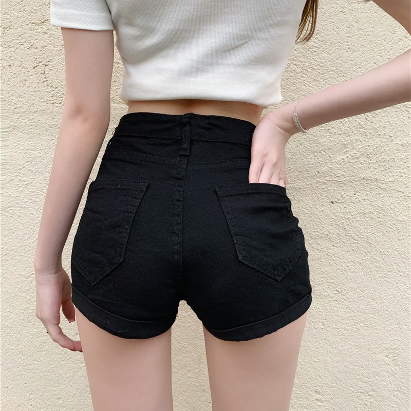 牛仔裤女高腰黑色直筒裤子夏季新款包臀热裤紧身显瘦休闲短裤薄款 - 图1
