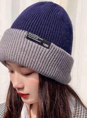 冬针织帽子男女滑雪保暖冷帽情侣加厚毛线帽紫色黑色灰色可折叠