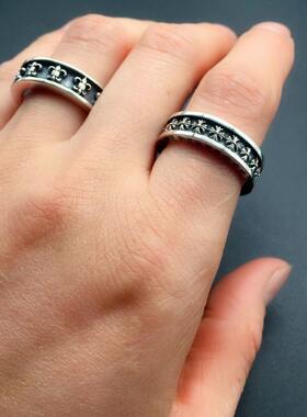 高版本克罗伈mini十字花戒指男潮流时尚个性复古食指情侣指环