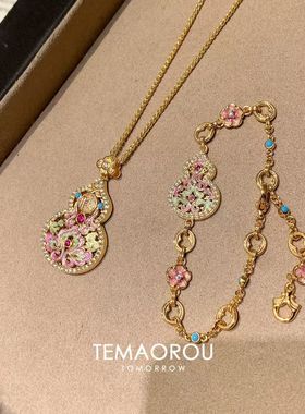 重工货 闪钻金色葫芦吊坠项链女轻奢高级感配饰秋冬毛衣链挂饰