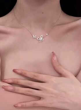 无压力爆闪格拉芙项链顶级幻影满钻两只蝴蝶结蝶恋花女钻石S925银